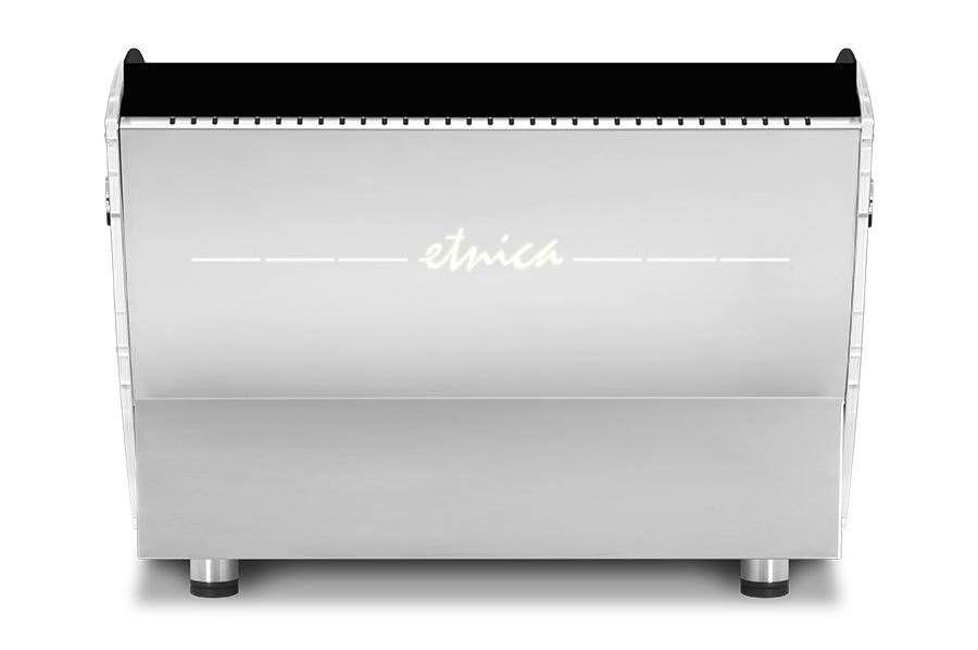 Maquina de café Orchestrale Etnica-Etnica display-Etnica display TT vista trasera 2 grupos E61 automática y/o semi-automática con logo retroiluminado por LED