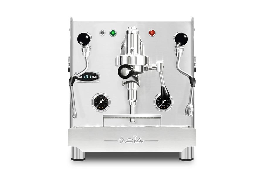 Maquina de café Orchestrale Nota vista frontal 1 grupo E61 manual con Thermo PID y Digit Chrono y grifos con joystick